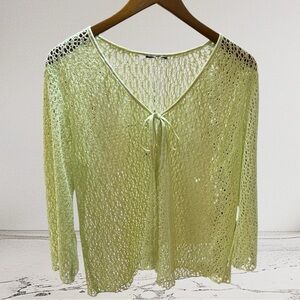 Light Green Women’s Knit Beach Cover-up Cardigan Featuring Long Sleeves Size XL